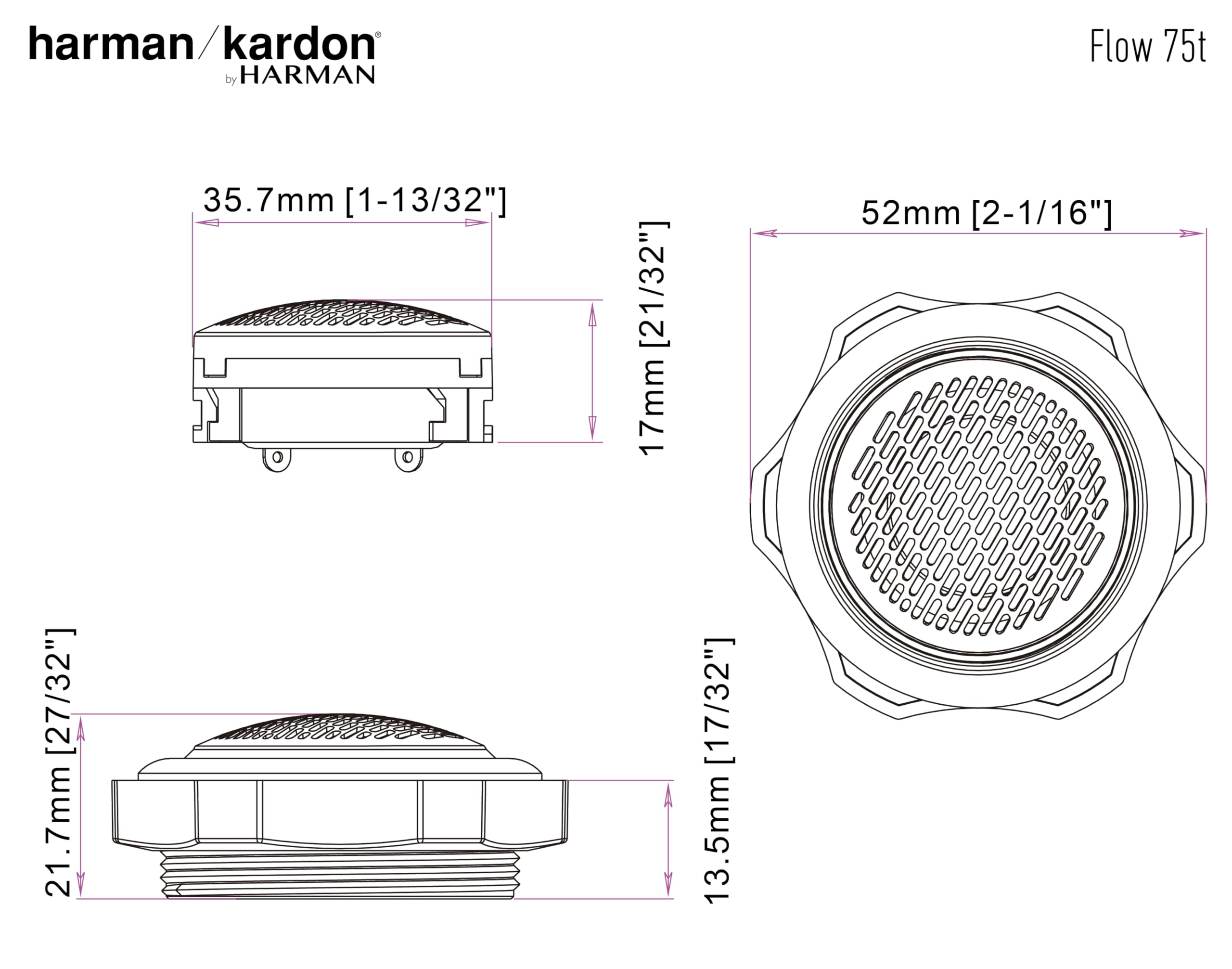 Harman Kardon Flow 75T Hochtöner Auto 1mm (3/4 Zoll): Seidenkalotten Tweeter mit 120W RMS und 360W Peak, klare Höhen Car HiFi Nachrüstlautsprecher für brillanten Sound