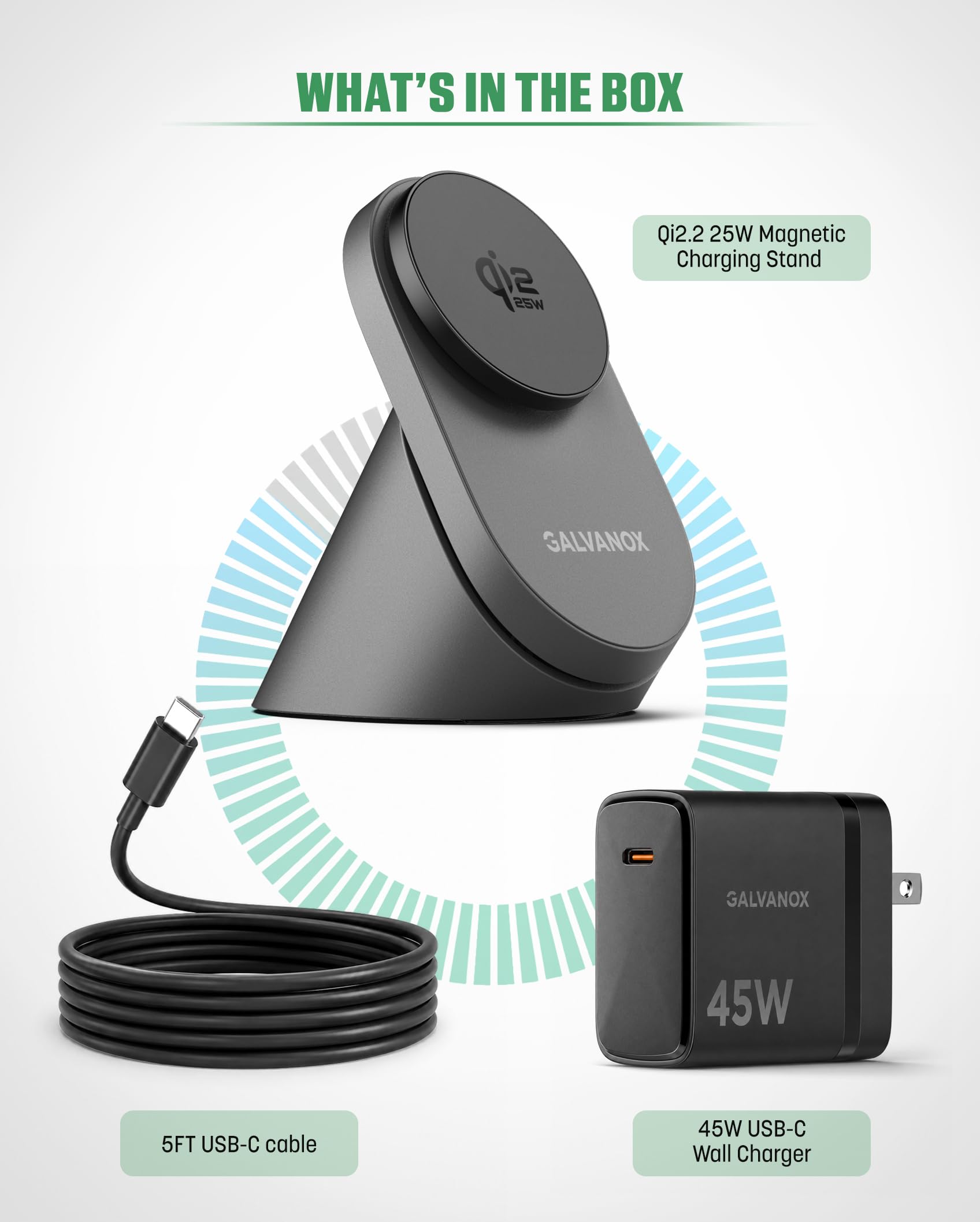 Support de charge magnétique certifié Qi2.2 (25 W) pour Samsung Galaxy S26 Ultra/S25 Plus - Compatible avec MagSafe, chargeur de bureau sans fil rapide avec adaptateur, refroidissement actif