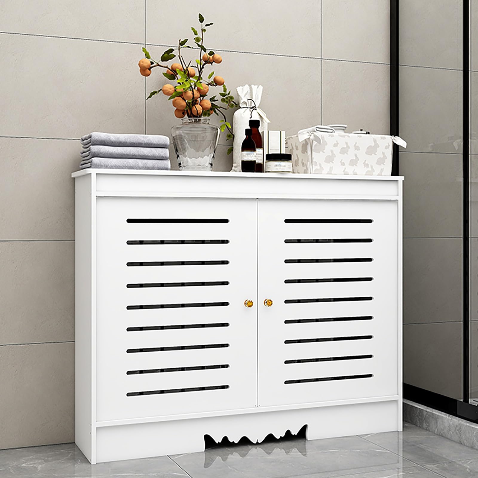 Copritermosifone Copri Termosifone per la Casa Copritermosifoni con 2 Ante e Ripiano Pannello di Accesso per Collettori di Riscaldamento Pavimento(50x80x25 cm/20x31x10 in)