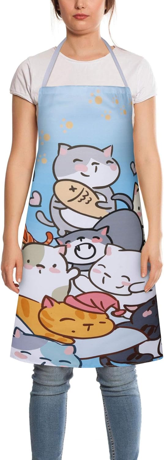 RosieLily Cat Apron for Women Cute Apron Anime Apron Funny Apron Kitchen Apron for Cooking Baking Gardening Grilling BBQ Kawaii Apron for Teens Blue Apron Cat Lover Gifts for Women - Image 2