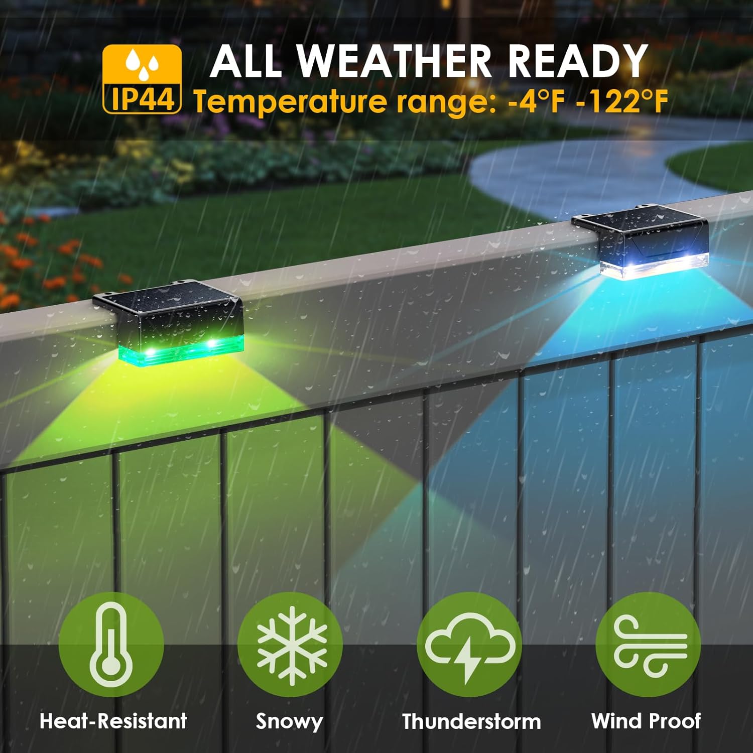 8PK Solar Fence Lights Outdoor - Warm White & RGB 6 Color, Dusk to Dawn Deck Light, IP65 Waterproof Garden Lights for Outside/Backyard/Railing/Step/Patio/Wall - Image 4