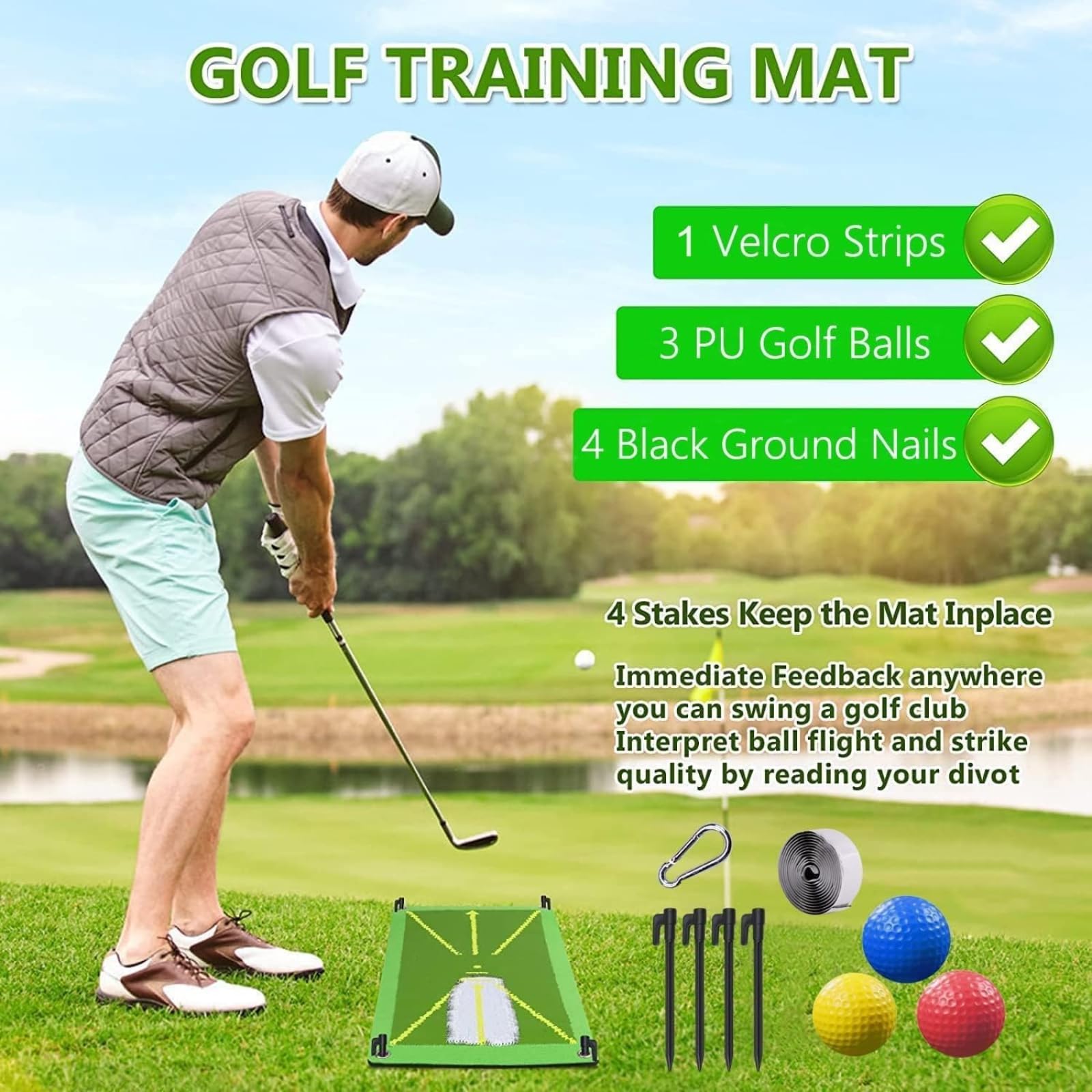 Alfombra de Golf con Bolsillo Negro 10pcs Mat de Entrenamiento para Interior
