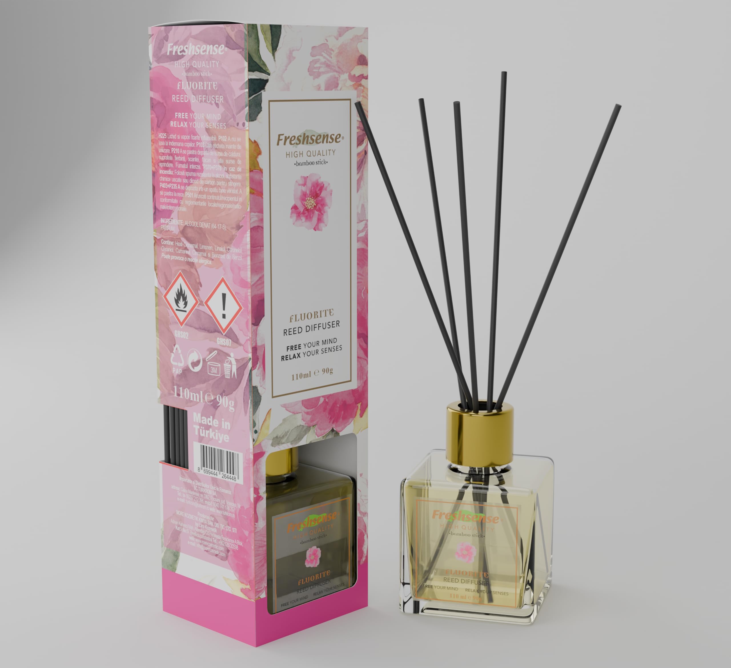 FLUORITE Reed Diffuser 110ml – Air Freshener | FRESH SENSE | Aromatherapy Essential Oil Diffuser for Home, Office, Toilet & Bathroom | Elegant Home Decor | Inspired by the Beauty of Rare Gemstones