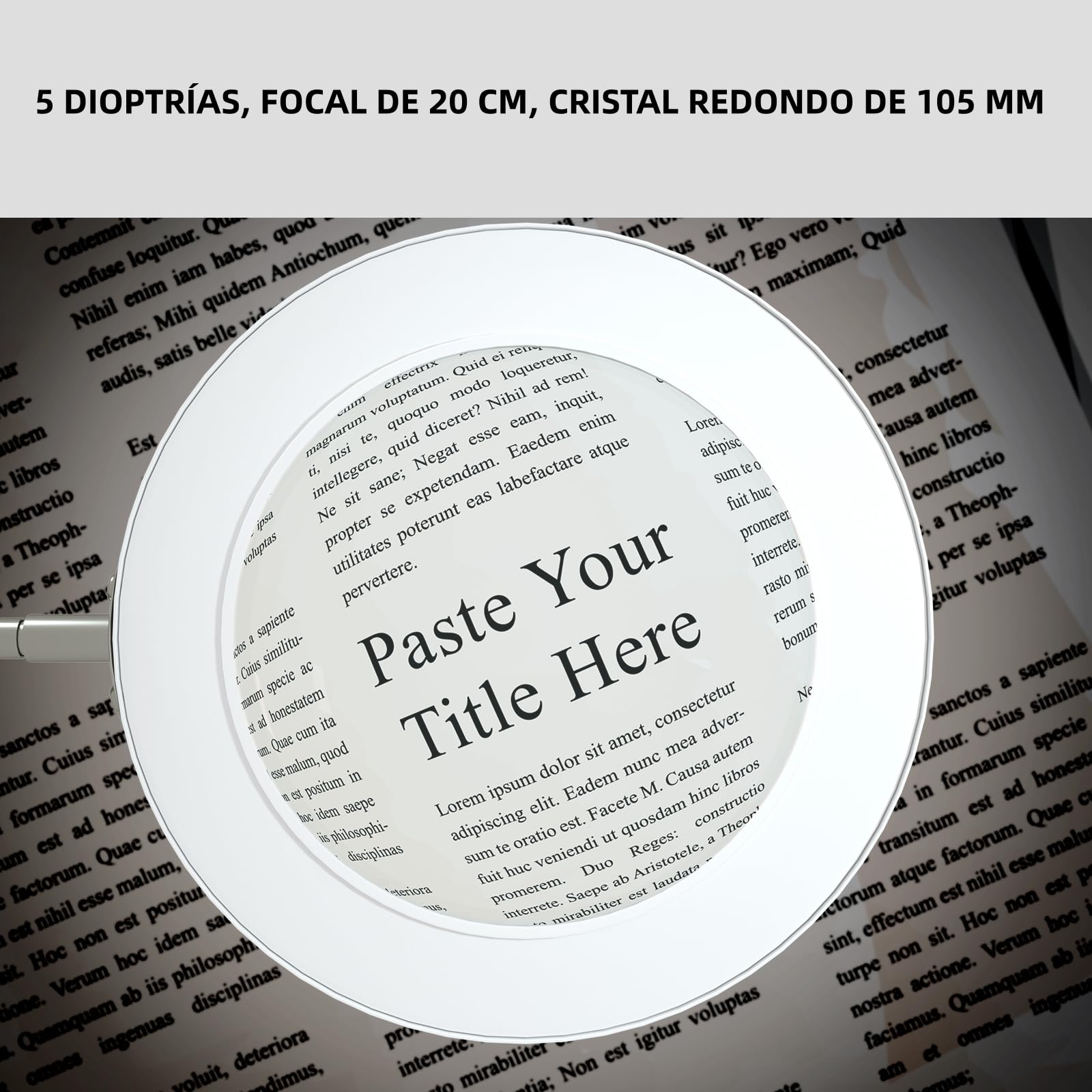 Lámpara Lupa LED con Luz de Trabajo - Lente de Vidrio de 105mm y 5 Dioptrías, Brazo Giratorio Premium, Luz Regulable de 3 Colores y Abrazadera para Mesa - Ideal para Trabajos de Precisión