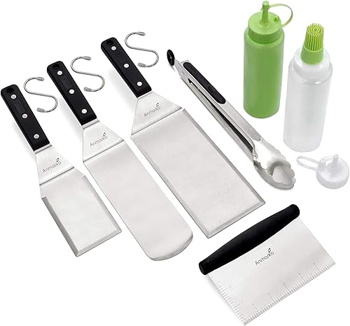 Juego de espátulas de metal – Kit de accesorios para plancha – Espátula plana para parrilla para panqueques, volteador de hamburguesas, utensilio de