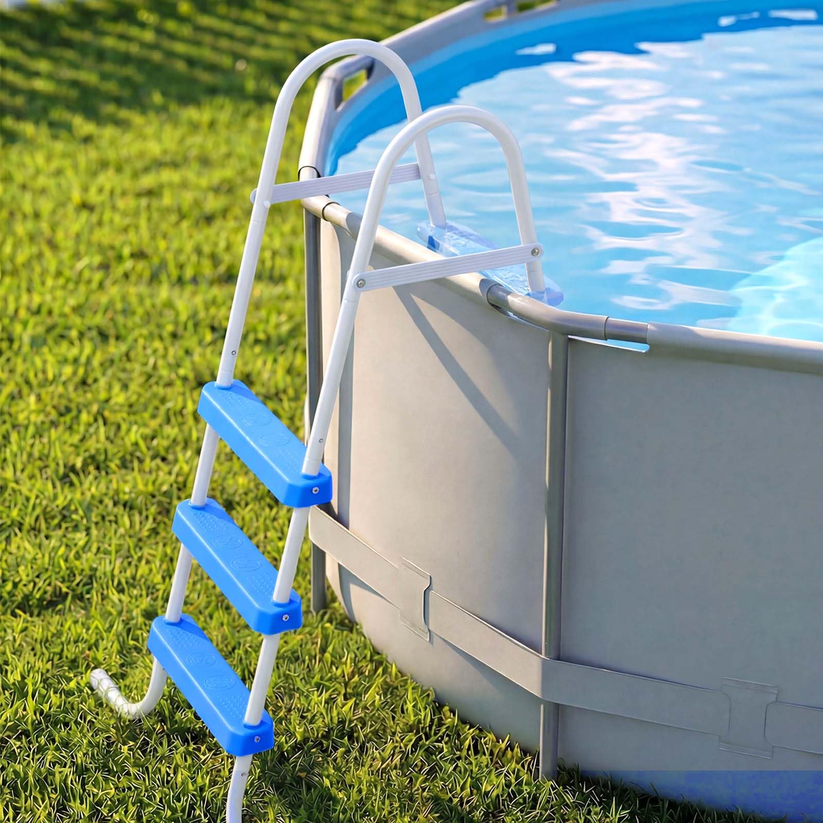 VEVOR Échelle de Piscine Hors Sol 91,4 cm Acier Carbone 3 Marches PP Antidérapantes Capacité Charge 136 kg Blanc Bleu