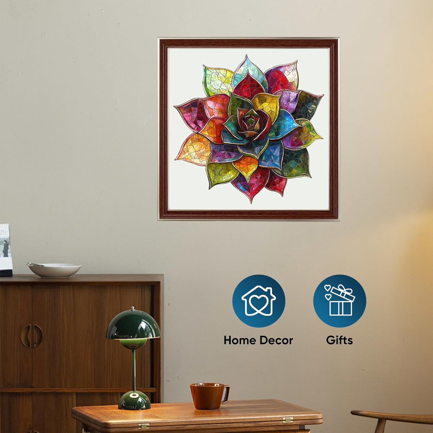 MYS A·U·R Puzzles for Adults 500 Pieces,Colorful Succulent Wooden Puzzles, 5MM Thick Unique Shaped Flower Jigsaw Puzzles Birthday Gifts for Kids Family Game 16.8 * 16.9inch