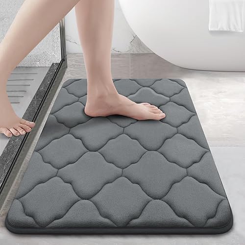 OLANLY Memory Foam Bath Mat Rug 24x16, Ultra Soft Non Slip and Absorbent Bathroom Rug, Machine Wash Dry, Comfortable, Thick Bath Rug Carpet for Bathroom Floor, Tub and Shower, Dark Grey