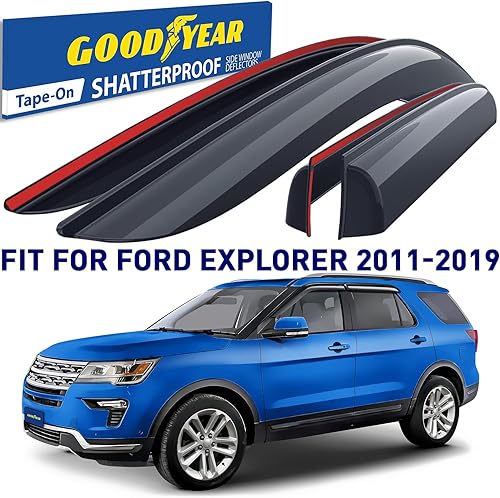 Miniatura 2 de Goodyear Deflectores de ventana inastillables para Ford Explorer 2011-2019, protectores de lluvia con cinta, viseras de ventana, visera deflector de