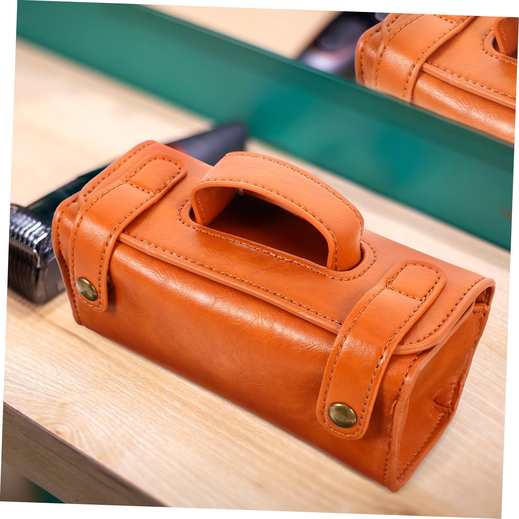 Neceser De Viaje De Gran Capacidad para Afeitadora, Funda Protectora Antiarañazos De Cuero PU Marrón, Portátil y Resistente Al Agua, Organizador Masculino para Cuidado Personal