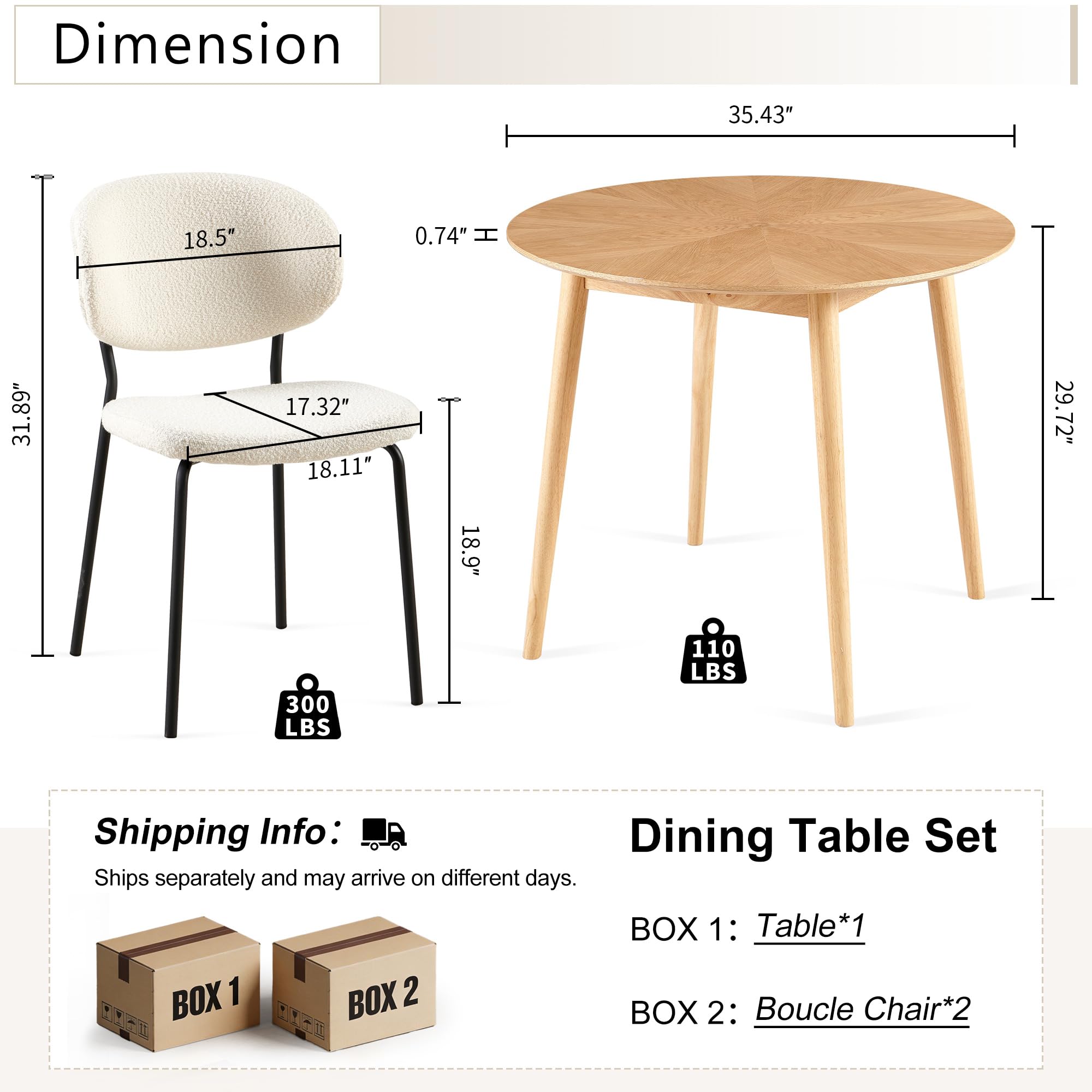 Condition photo showing Good Condition for 3-piece small round bistro table & chairs set for 2, space saving kitchen dining table set with solid wood legs - compact breakfast nook set for small spaces, apartment (white)