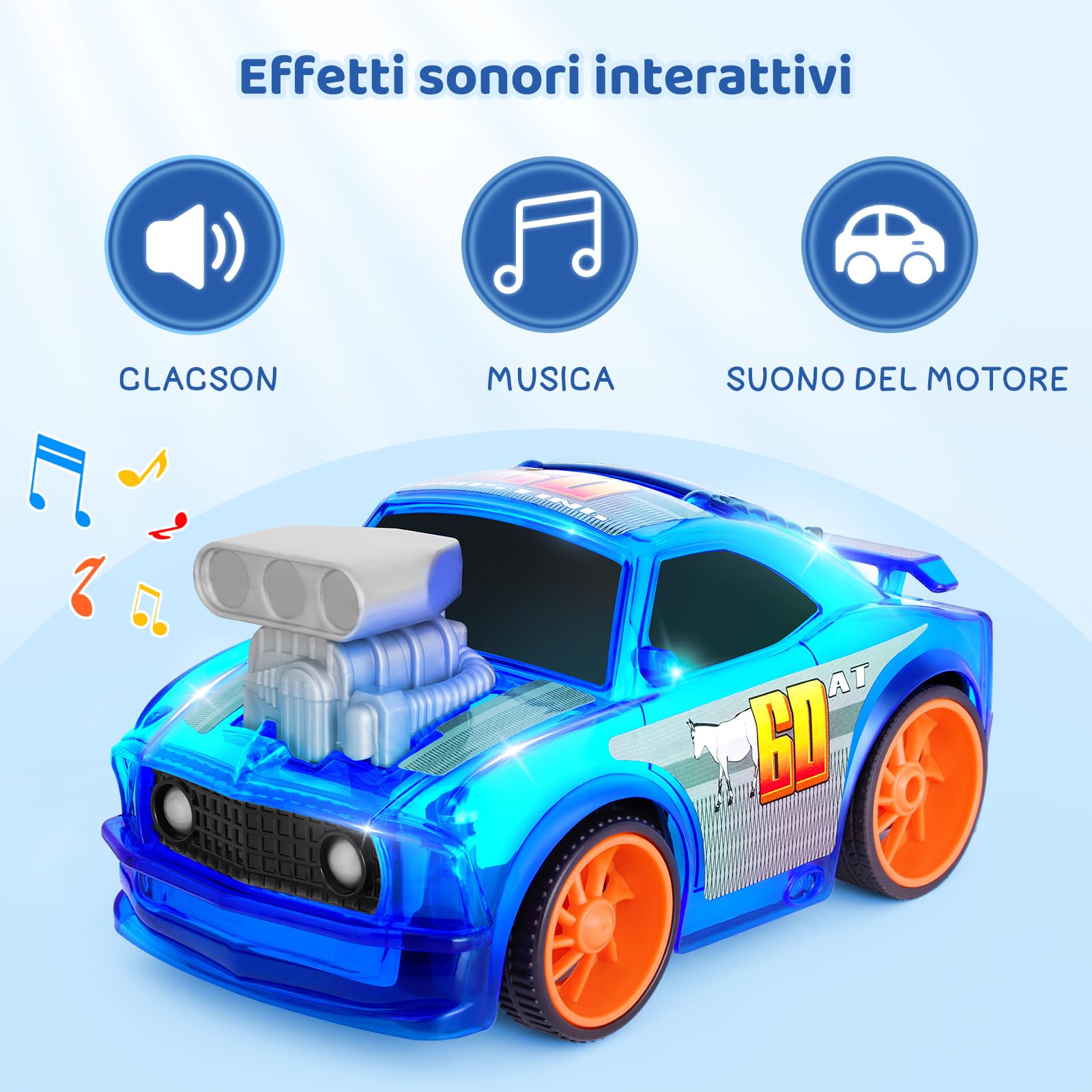 SGILE Auto da corsa telecomandata, macchina telecomandata a 2,4 Ghz con luci a LED e suono musicale, macchinina telecomandata per bambini in età prescolare, ragazzi, ragazze, regalo di compleanno.