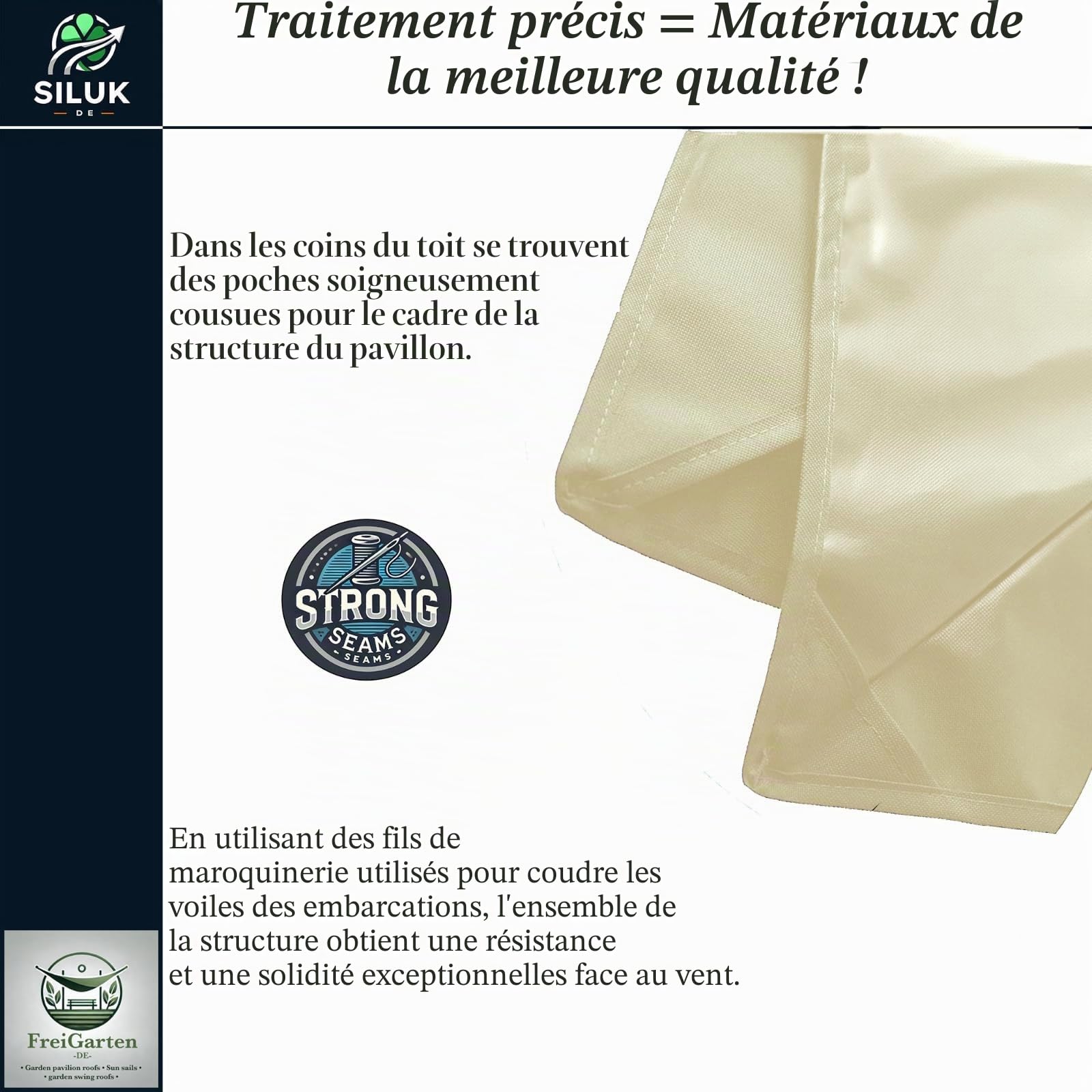 Toit de rechange pour pavillon 334 x 334 cm, sable ancien, résistant à l'eau, matériau : Panama PCV Soft 370 g/m², extra fort, modèle 10 (beige)