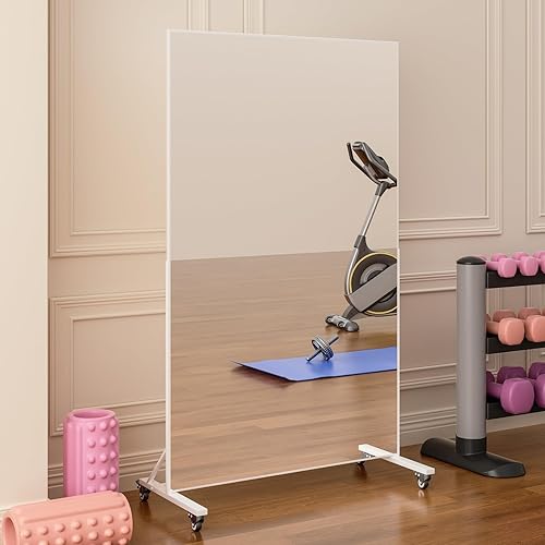 Miniatura 6 de Espejo rodante para gimnasio en casa de 68 x 40 pulgadas, espejo de fitness extra grande de longitud completa, espejo grande de vidrio templado