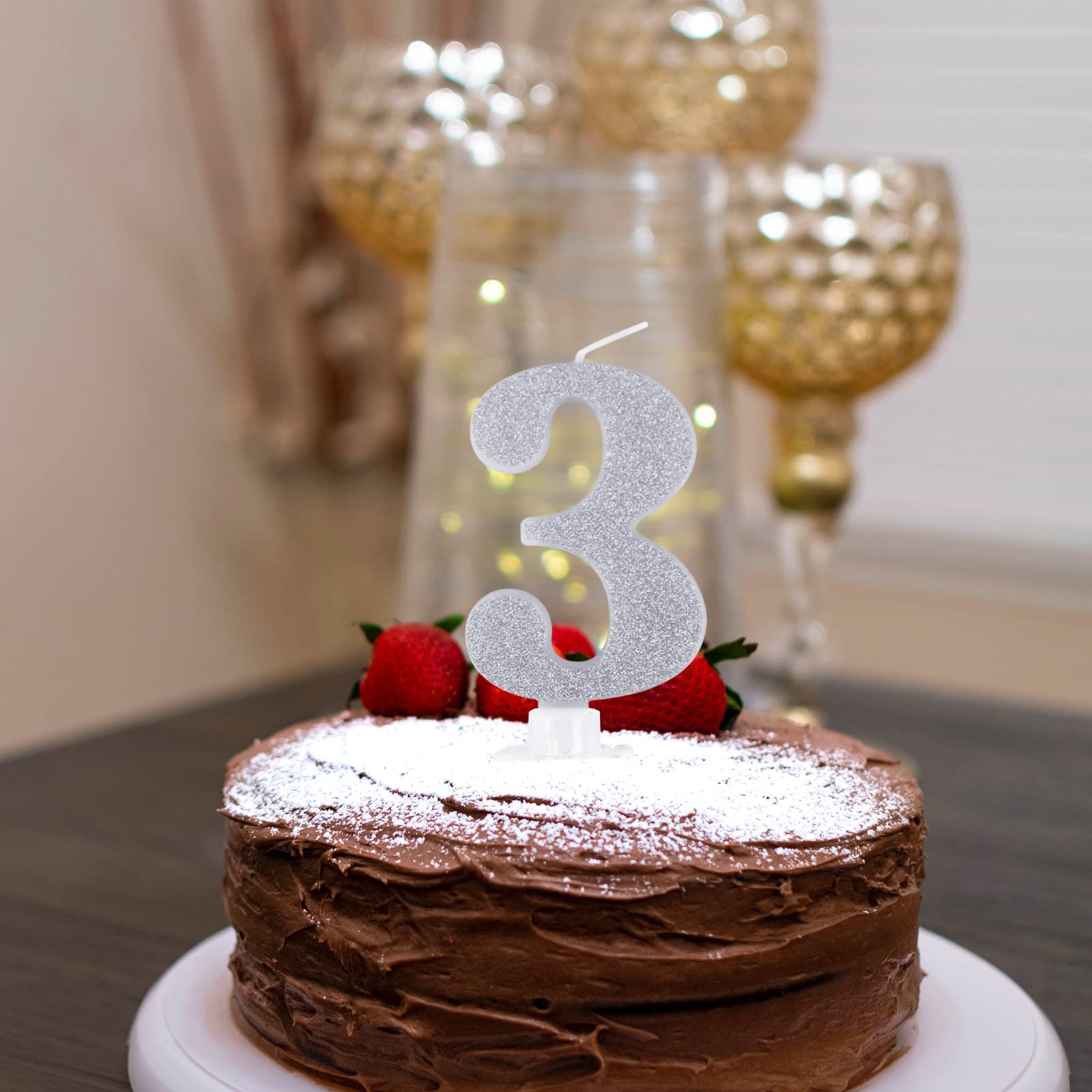 Digitale verjaardagstaarten kaarsenhouderset, nummer taarttopper, Happy Birthday Cake Topper, 10 stuks, gebruikt voor alle leeftijden (zilver