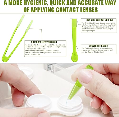 Miniatura 3 de JUNEBRUSHS Juego de 10 fundas de herramientas coloridas para quitar lentes de contacto e insertar, pinzas portátiles con punta suave, aplicador para