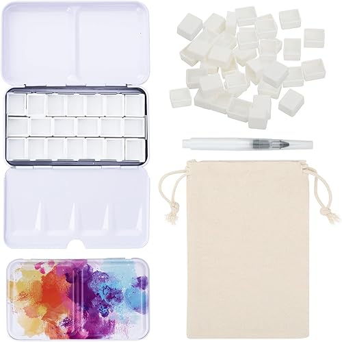 PEVART Paleta de Pintura de Acuarela Vacía, Caja de Paleta de Mezcla de Metal con 50 Godetes de Acuarela y Paleta Desplegable Bandeja de Pintura de
