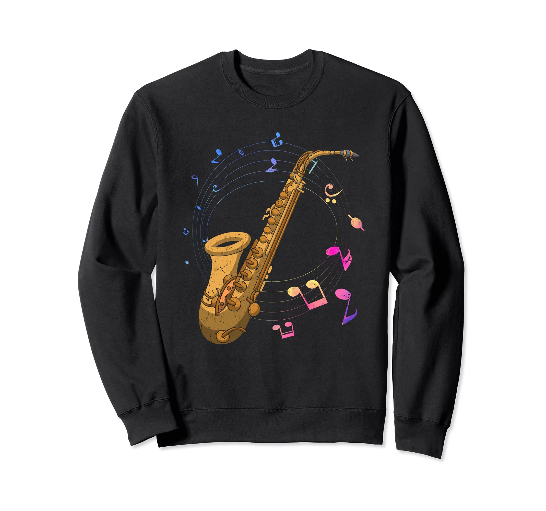 Music Notes Sax Player Saxophonist Jazz Musician Saxophone Sweatshirt, Black