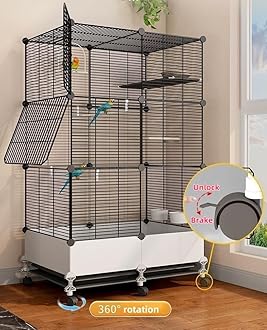 MissTiara Bird Cage for Parakeets,Parrotlets, Cockatiels, Budgie Finch Lovebird Canary Pet Bird,Splash-proof food, Easy to install and clean,Accessories included (Black)