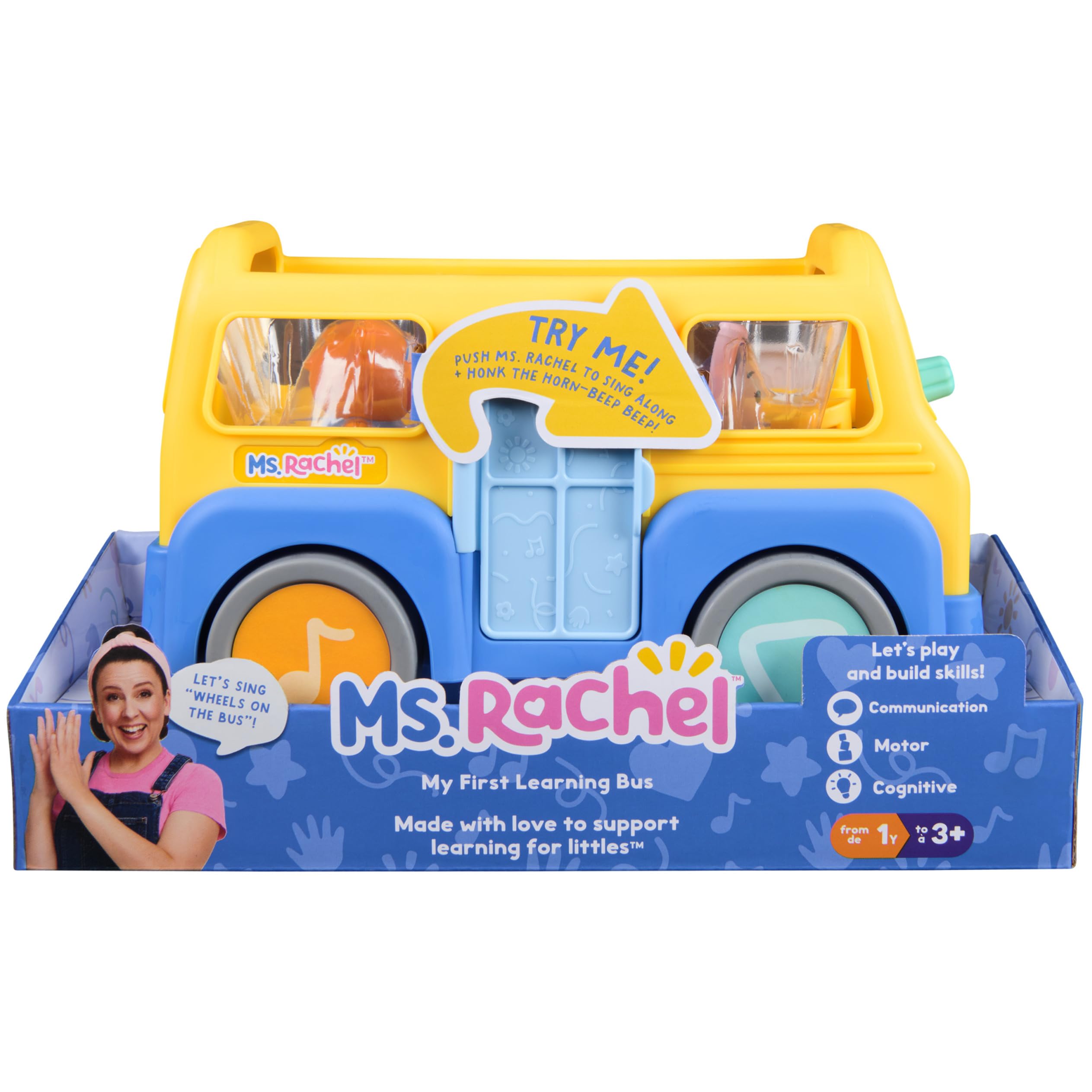 Ms. Rachel Offizieller My First Learning Elektronischer Schulbus mit 2 Figuren, Musik & Sounds, Lernspielzeug & Kleinkindspielzeug für Mädchen und Jungen ab 1-3 Jahren