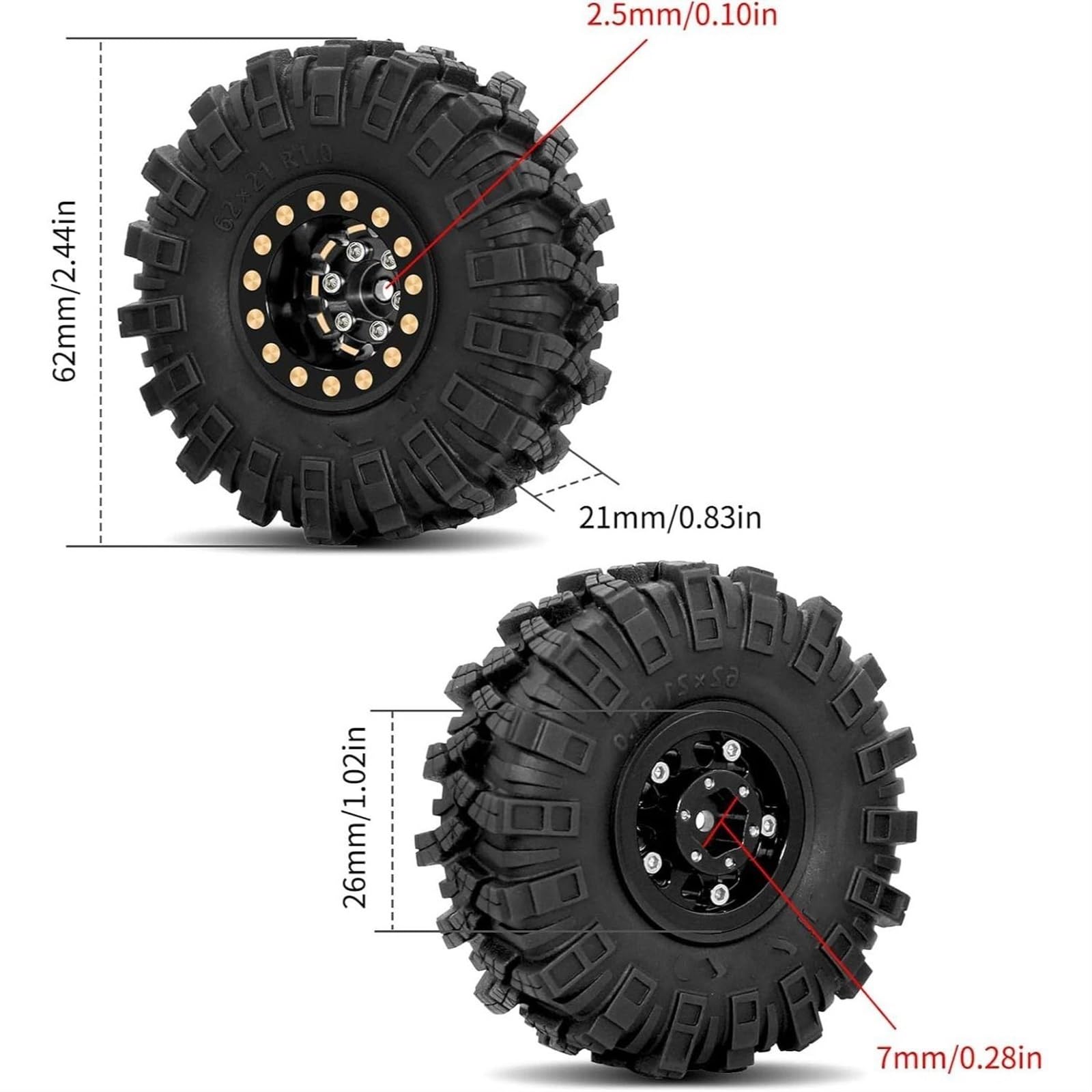Neumáticos RC para Axial SCX24 para Gladiator C10 para JLU para Deadbolt TRX4M 1.0 Ruedas Neumáticos Desplazamiento Negativo 7 Mm 1/18 1/24 RC Crawler Car