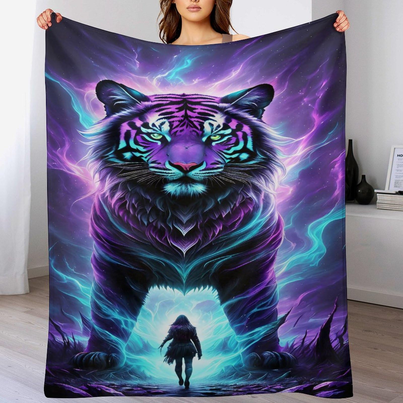 Couverture douce tigre en flanelle pour vos soirées canapé confort
