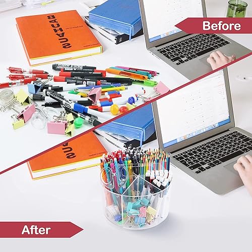 Miniatura 6 de OIF Organizador de lápices de acrílico, soporte giratorio de 360 grados con 6 compartimentos, organizador de lápices para niños, organizador de