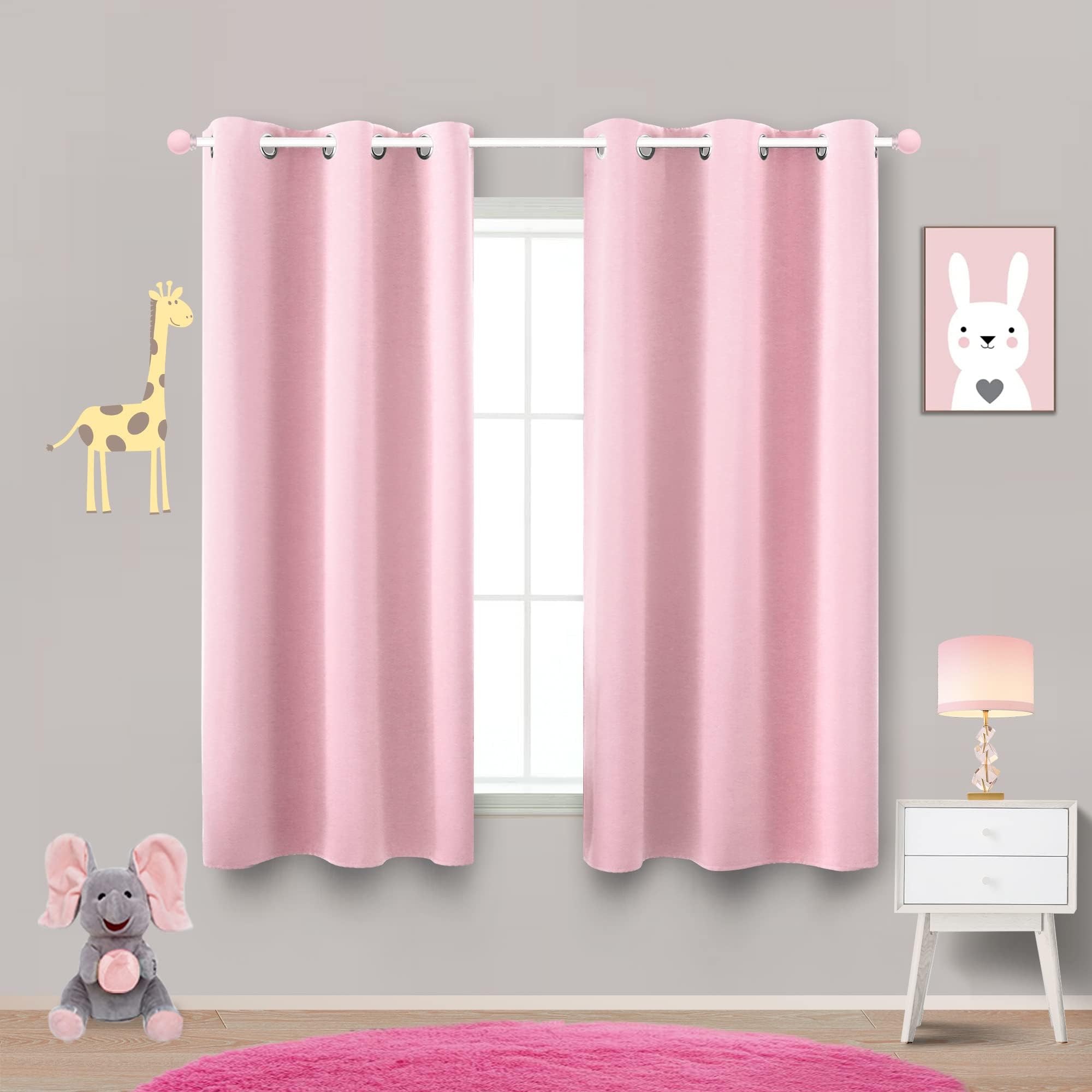 KOUFALL Kids Curtains for Bedroom,Nursery Curtains Girl Blackout Baby Pink Short Princess Room Decor for Teen Girls Bathroom Window,45 Inch LengthOEKO-TEX STANDARD 100