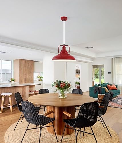 Miniatura 3 de Lámpara colgante roja de 12 pulgadas, luces colgantes de granja para isla de cocina, lámpara colgante de metal industrial para cocina, granero,