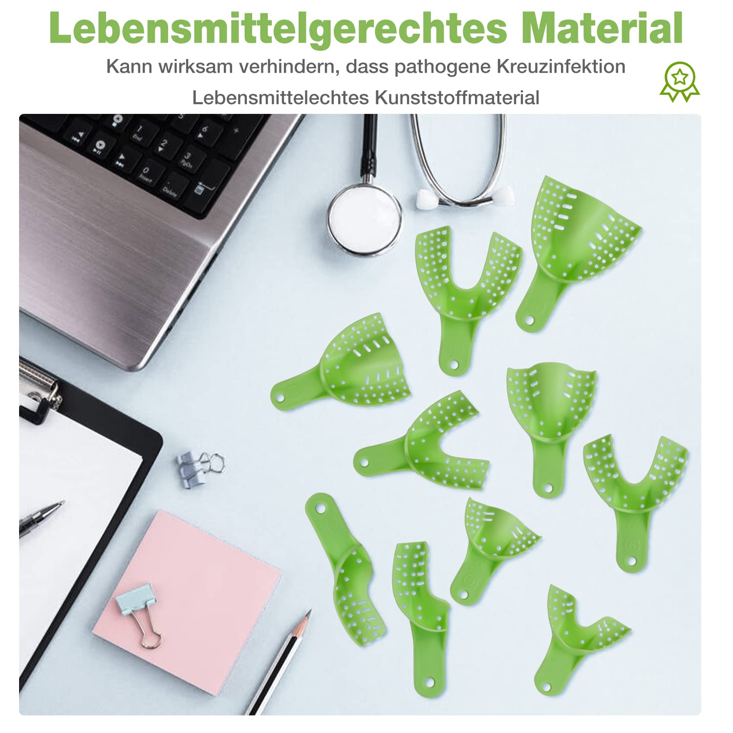 Lot de 10 cuillères à empreintes dentaires en plastique jetables et autoclavables - Vert