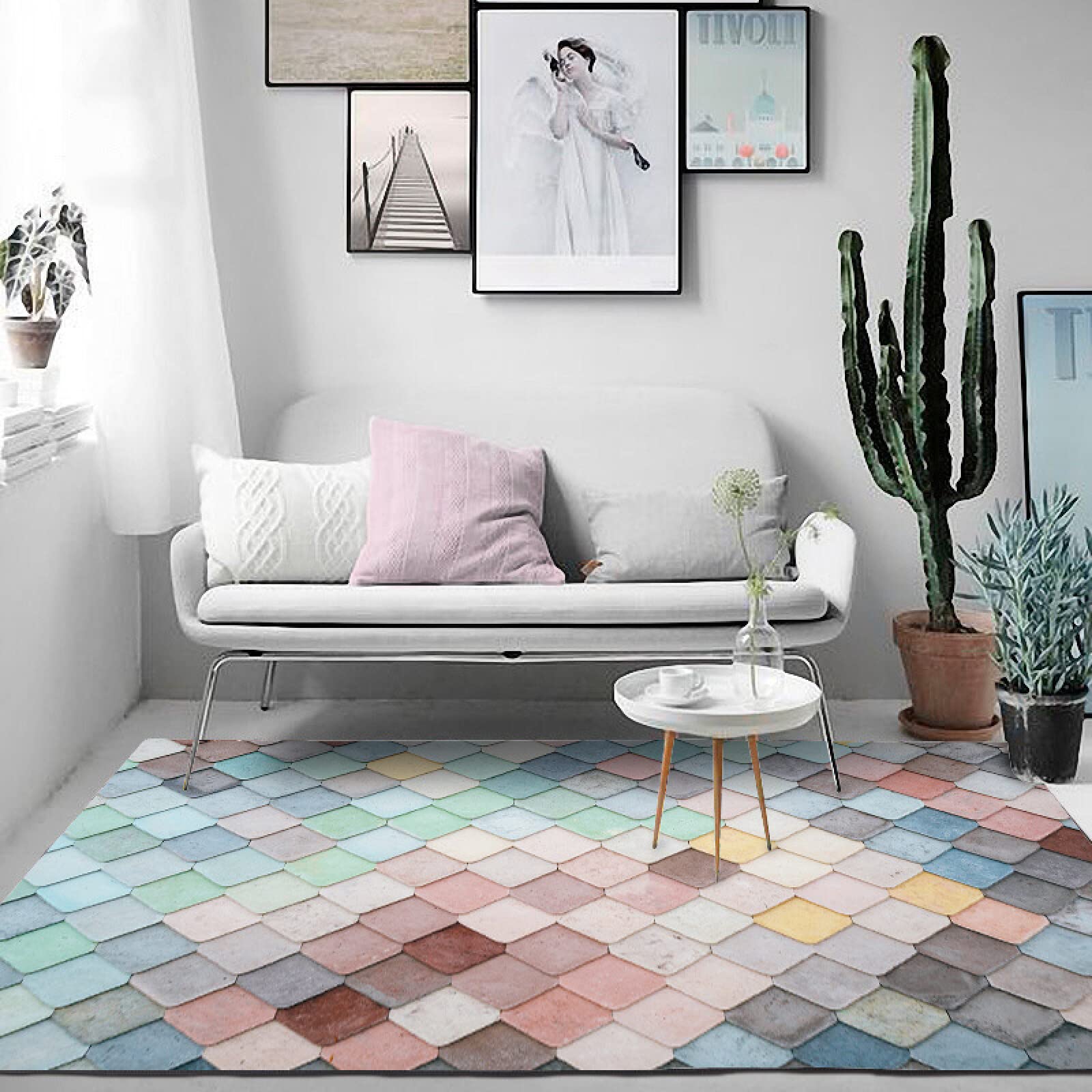 Tapis antidérapant et doux à carreaux colorés pour chambre 160x280