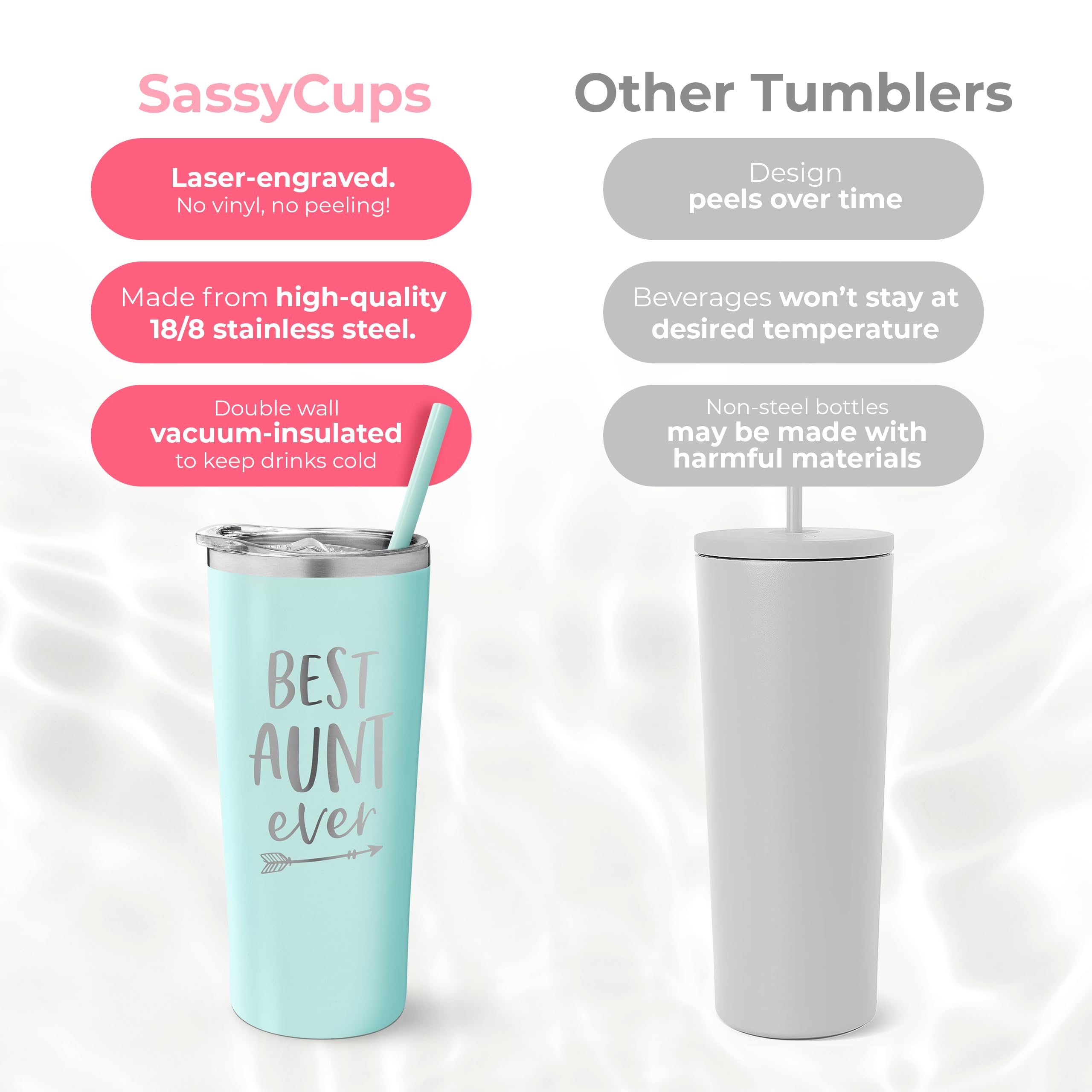 Best Aunt Ever Vaso personalizado de acero inoxidable, taza aislada con bonito diseño, tapa de cierre deslizante con pajita, día de San Valentín, regalo para la mejor tía