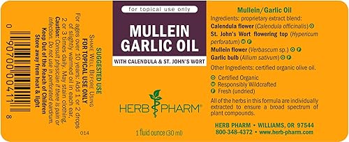 Miniatura 6 de Herb Pharm Mullein Garlic Herbal Oil - contains Calendula, Garlic, Mullein flower, St. John's Wort, Olive Oil, 1 Ounce