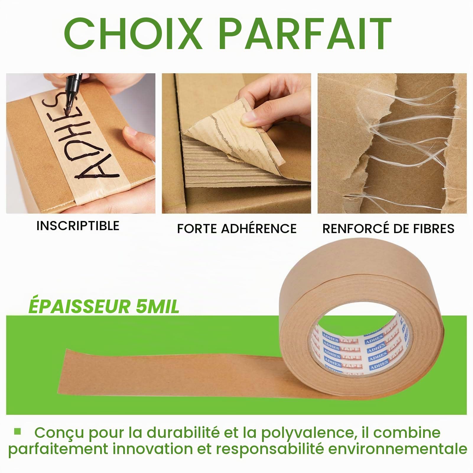 Adhésif 3 Rouleaux De Ruban Adhésif Activé Par L'Eau, 50MM X 50M Ruban
