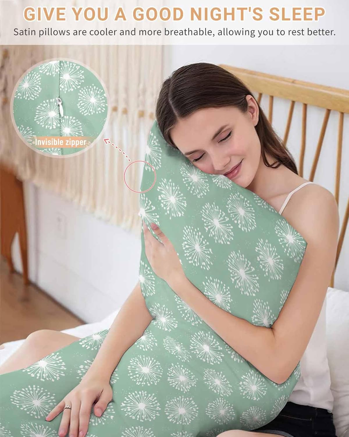 抱き枕カバー 枕カバー タンポポ 草の緑背景 ピローケース ソファ インテリア 高級サテン柔らかな肌触り ファスナー 冷感 ひんやり