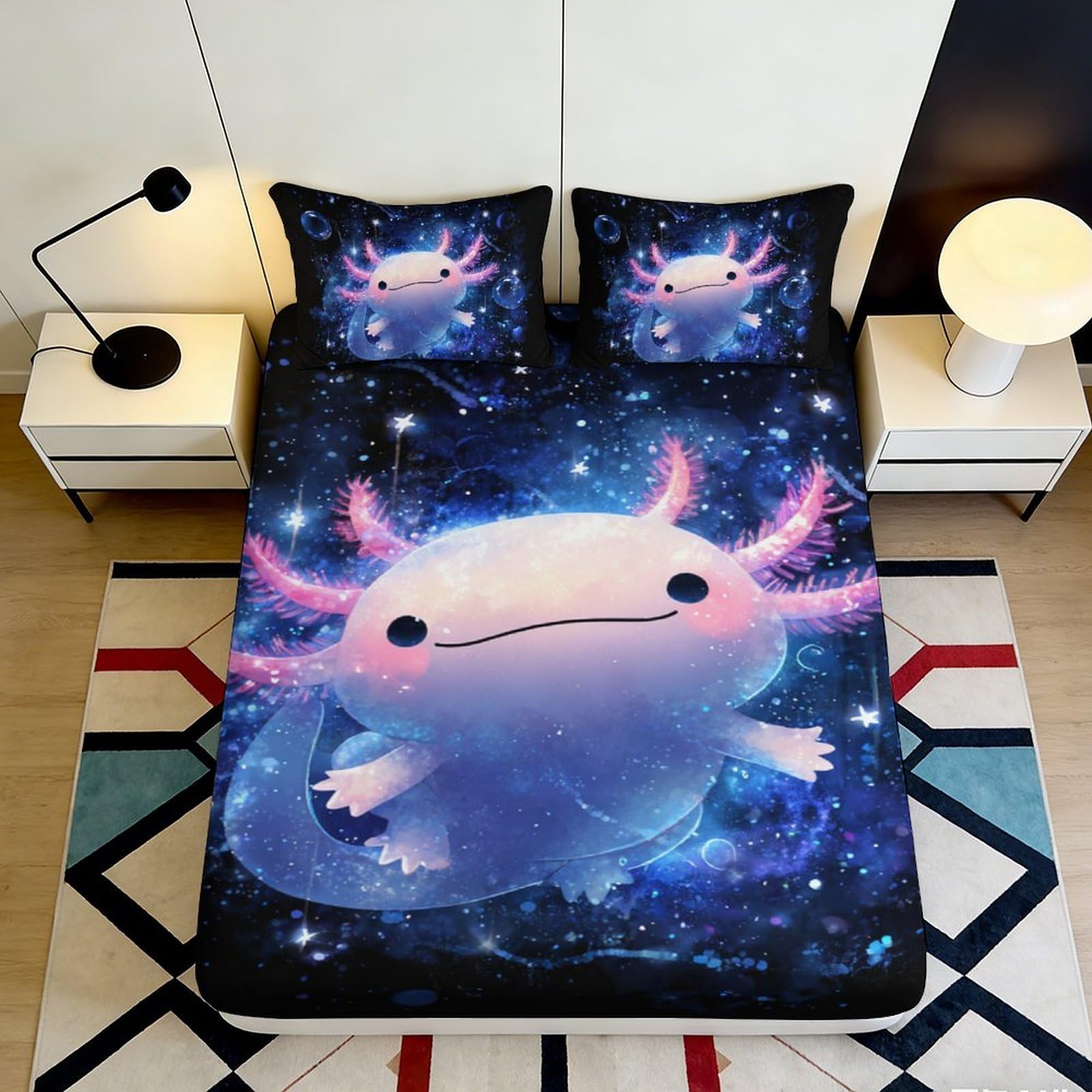 3D Printed Cartoon Raccoon Fitted Sheet Microfiber Deep Pocket Non-Slip Bedroom Bedding Cute Animal Mattress Fitted Cover for Adults Teens 200x200x25cm