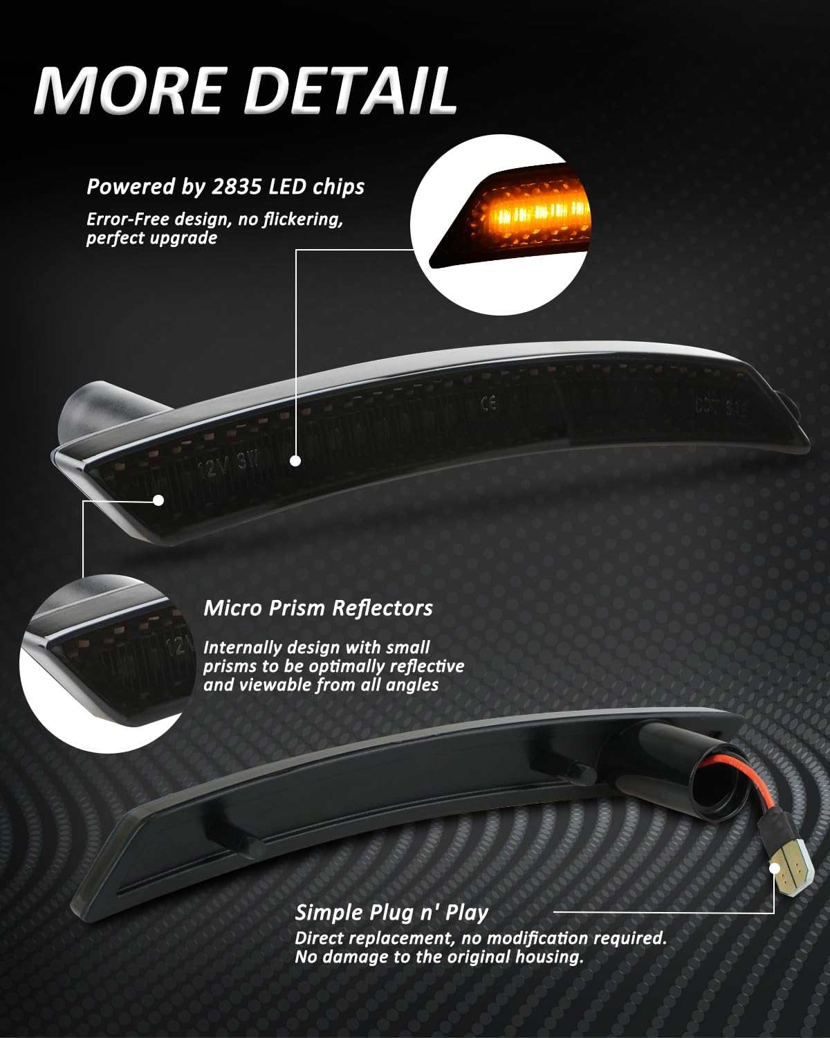Bestview Side Marker Light Assembly Compatible for MINI Cooper R55 R56 R57 R58 R59 R60 R61 2007-2015, Amber Front Fender Bumper Lamps, Smoked Lens 2PCS
