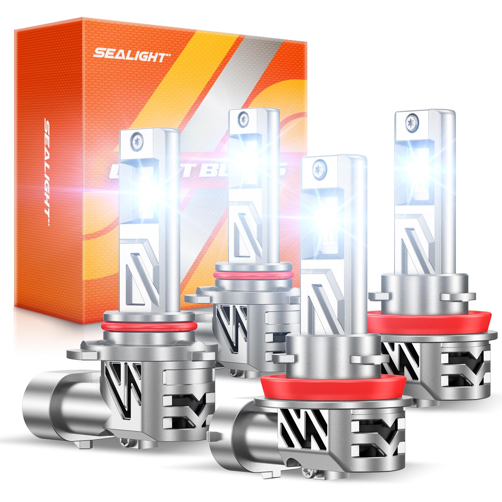 SEALIGHT 9005 h11 LED Bulbs Combo, 88000LM 6500K Output Canbus Ready, 9005 h11 LED Bulbs For Powersports IP68 60000Hrs Lifespan, 1：1 Size 3Mins Installation, 4 Pack