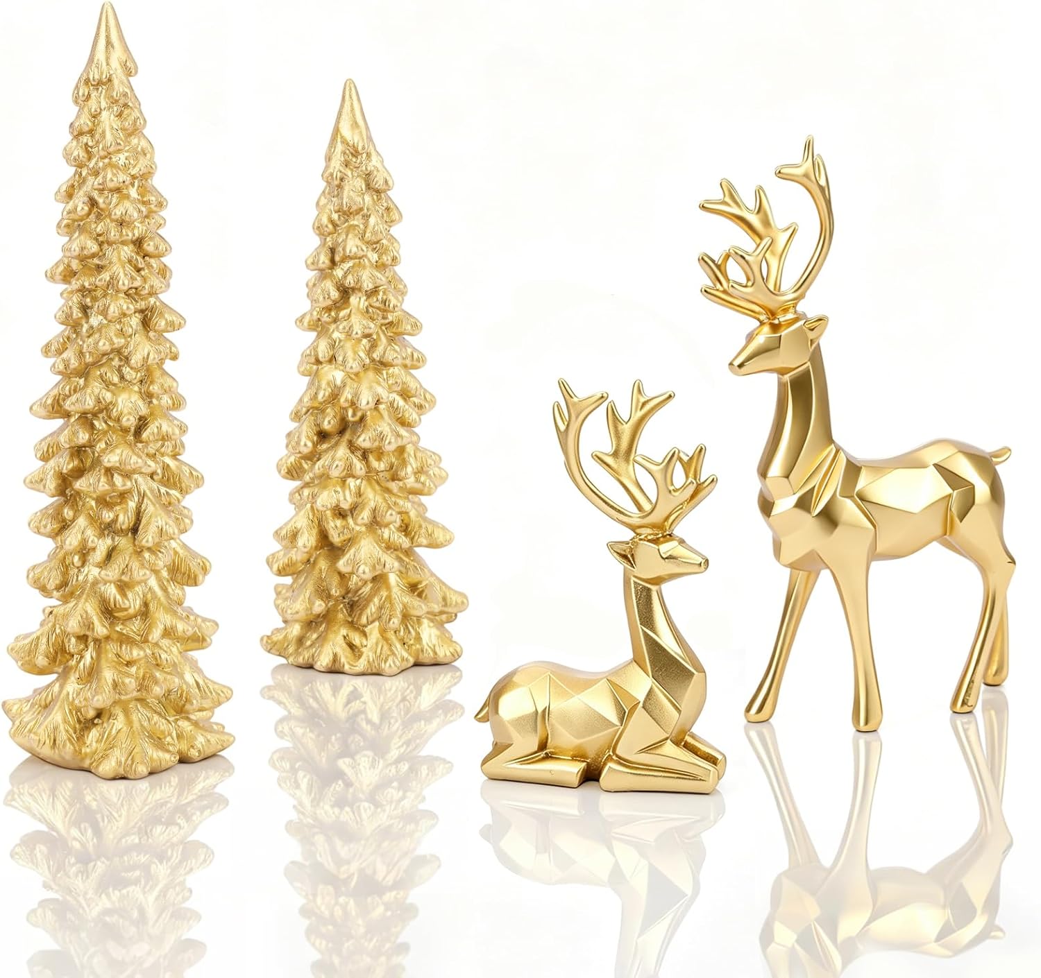 Casaido Gold Christmas Table Decoration Set of 4, 2 Xmas Tree & 2 Reindeer