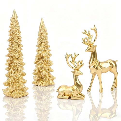 Casaido Gold Christmas Table Decoration Set of 4, 2 Xmas