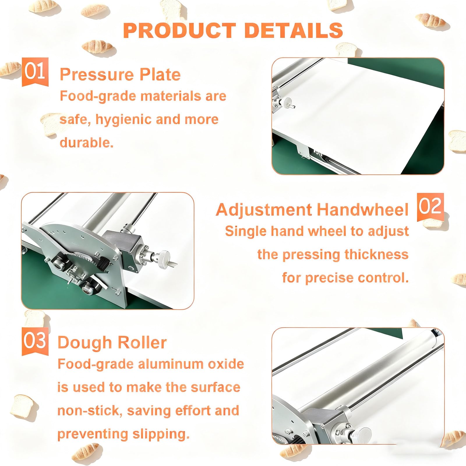 Máquina Laminadora Masa Comercial, Prensadora Masa con Rodillo para Pasta, Laminadora de Masa para Pizza con Cinta Transportadora de 1000 × 450 mm, Equipo de Panadería