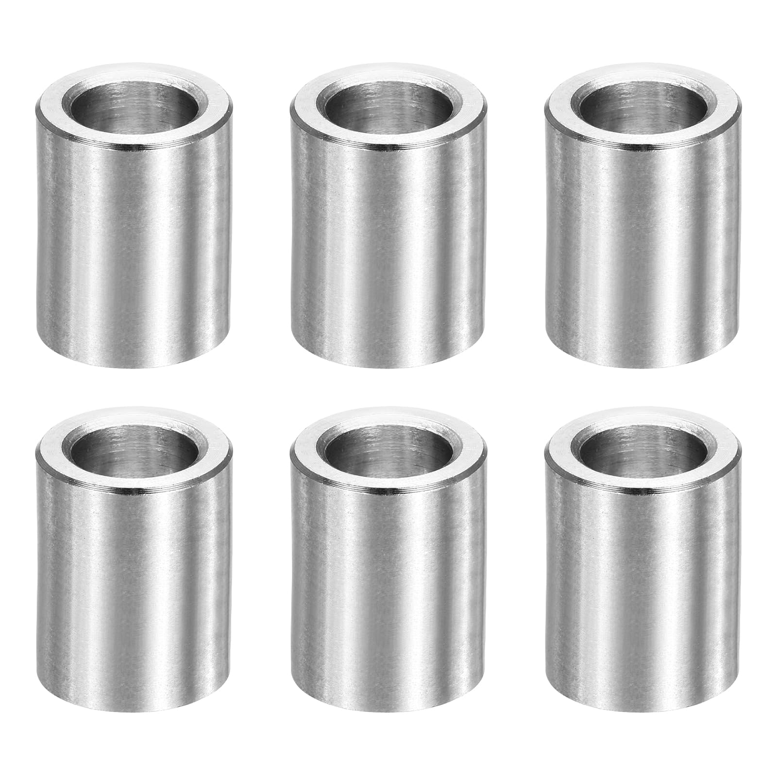 sourcing map 6 espaciadores de metal M10, espaciadores de acero inoxidable de 3/8 pulgadas, 10 mm de diámetro interior x 16 mm de diámetro exterior x 25 mm de longitud, buje de separación redondo sin