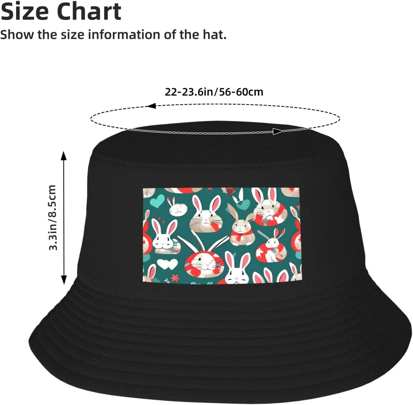 Bunny Rabbits Print Men Women Sun Hats for Wide Brim Uv Protection Fishing Hiking Outdoor Hats Black