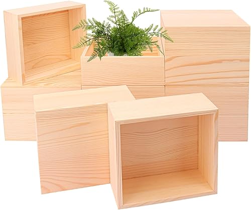 12 cajas de madera sin terminar, cajas pequeñas cuadradas de madera de 6 x 6 pulgadas, caja de madera rústica para exhibición, contenedor