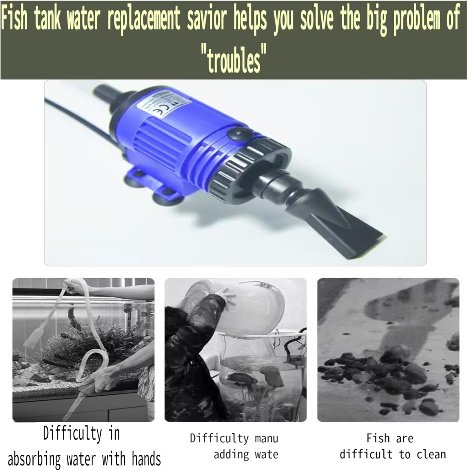 Aquarium Gravel Cleaner with Multi-Use Nozzles, Substrate Cleaning, Waste Removal and Water Changing