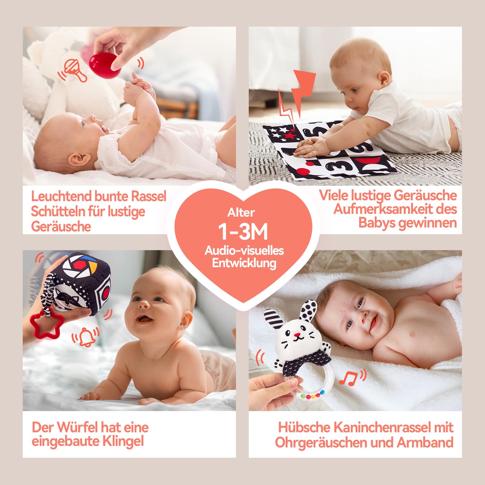 hahaland Baby Spielzeug 0-6 Monate - 30 TLG Schwarz-Weiß Kontrast Lernspielzeug Set, Montessori Sensorik Stoffbuch & Kinderwagen Hängespielzeug, Gehirnentwicklung Geschenk für 0 3 6 12 Monate