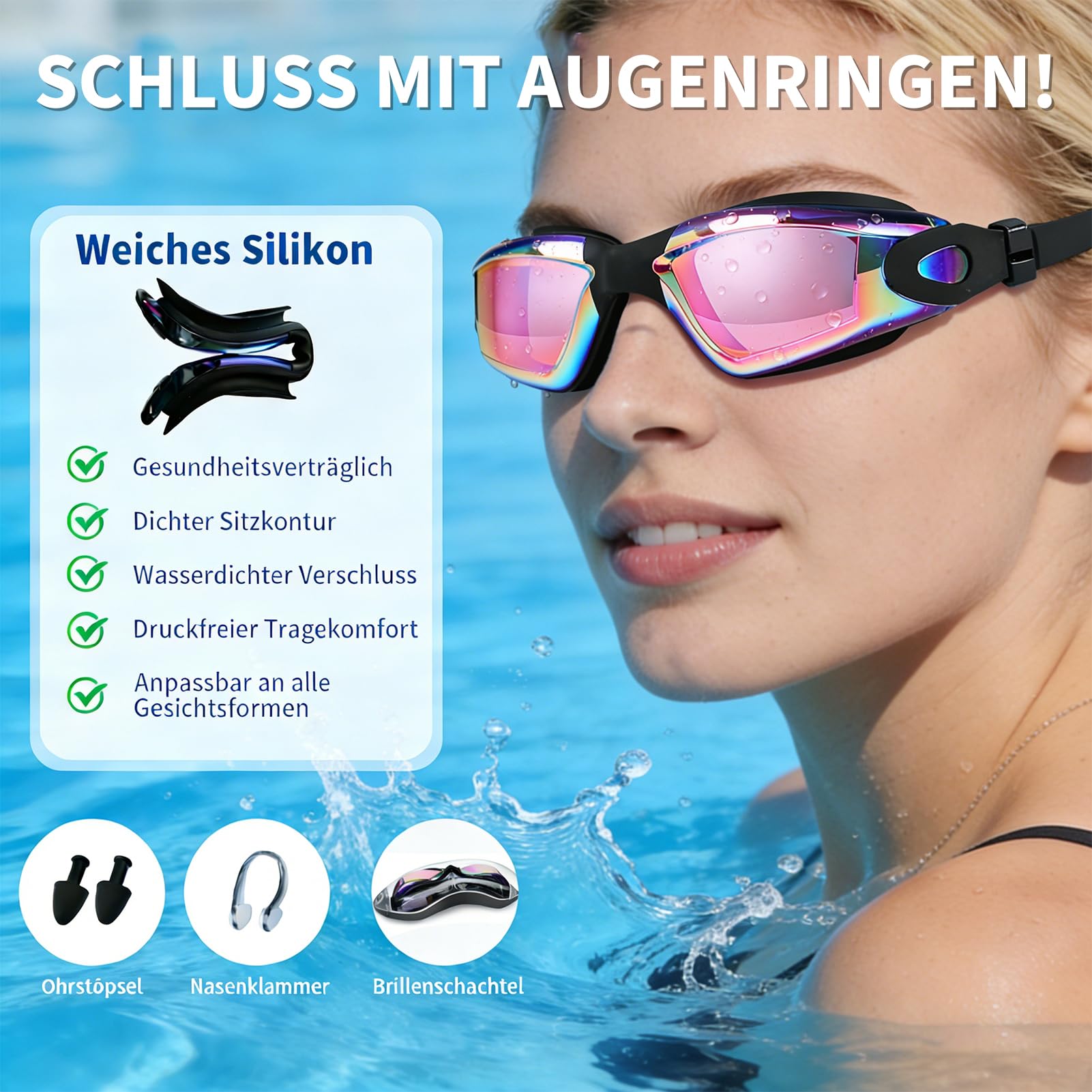 Schwimmbrille Unisex für Erwachsene, Profi Taucherbrillen | UV-Schutz, Antibeschlag, Anti-Leck, Klare Sicht, Schwimmbrille für Herren & Damen, Swimming Goggles mit weichen Nasenstegen