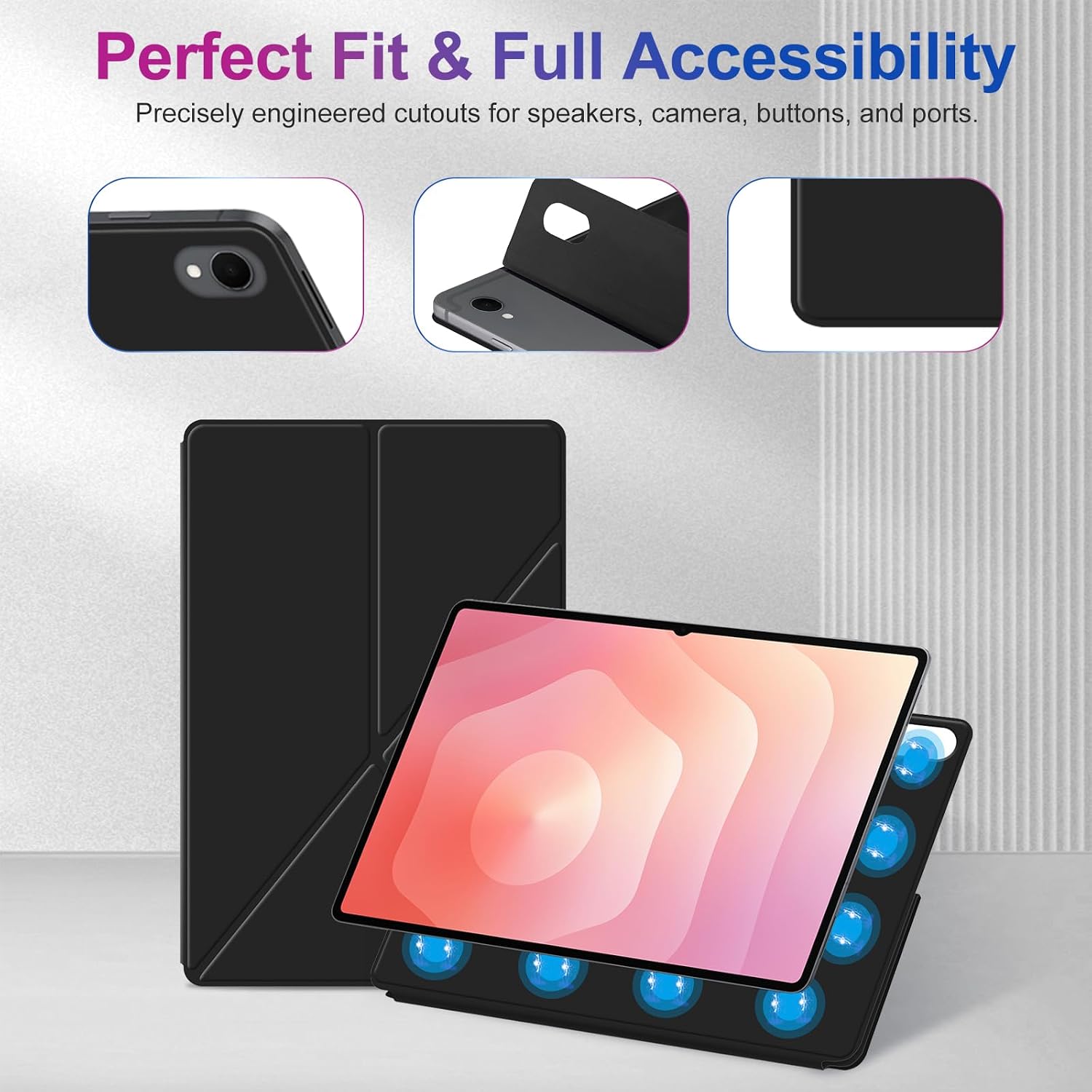 Case for Samsung Galaxy Tab S11 2025 Tablet 11 Inch – Magnetic Detachable Protective Cover with Dual-Side Clasp, Y-Fold Stand, Pencil Holder, Heat Dissipation Design(Black) image 3