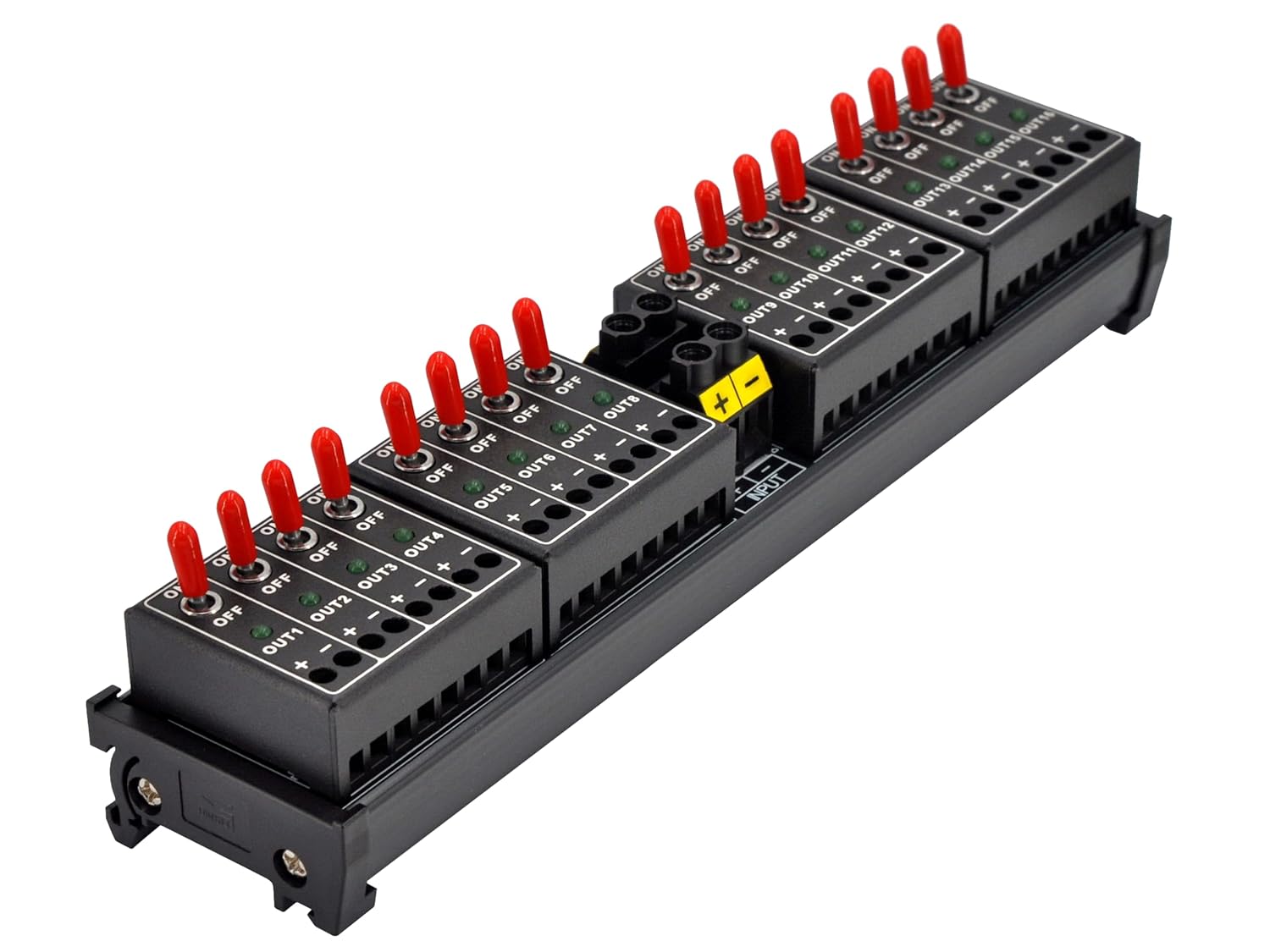 DC 16 Channel Toggle Switch Power Distribution Module, DIN Rail Mount