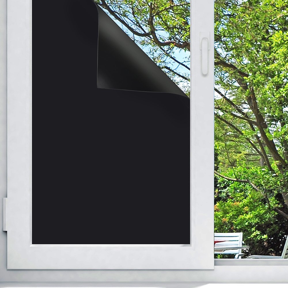 Blackout Window Film, Non Toxic Smell Privacy Window Film Adhesive Residential DIY,100% Light Blocking , Nap Time, Night Working, Heat Rejection, Baby Room and Day Sleeping (Matte Black, 17.7”x 78.7”)